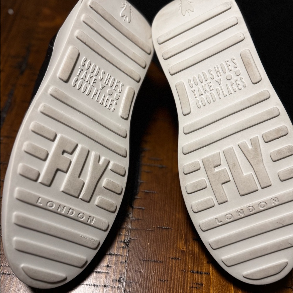 Fly London Black and White Platform Slip-Ons - Picture 10 of 12